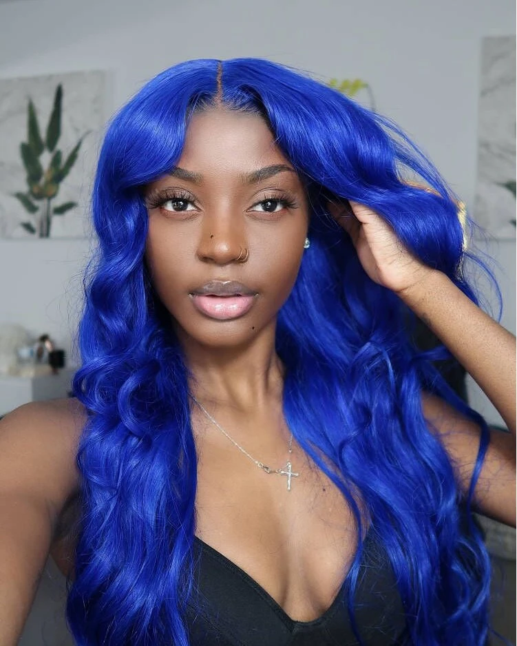 Navy Blue Body Wave HD 13x4 Lace Front Wig Pre-Plucked 32 Inch 28 Inch Human Hair with Natural Hairline for Women