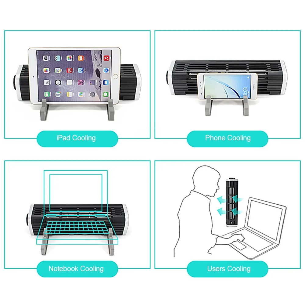 Imagem -06 - Usb Ventilador de Refrigeração Portátil Almofada Suporte Ventilador Computador Portátil Computador Portátil Cooler Eixo Horizontal Ventilador Suporte Preto