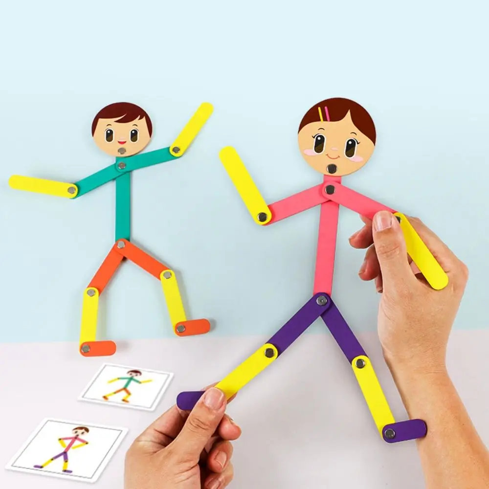 

Montessori Wooden Pose Matchstick Man Toy Fine Motor Training Toy Early Educational Preschool Double-Side Pose Cards