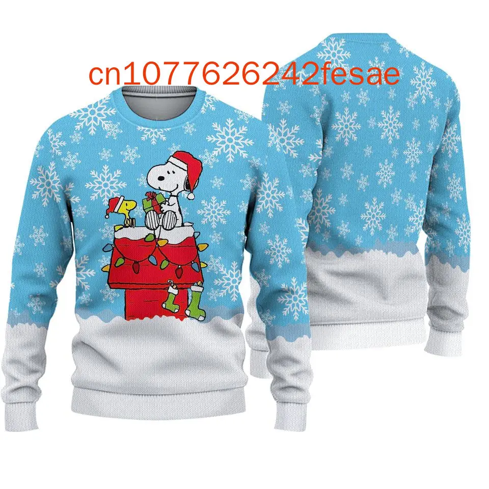 2024 New Snoopy Christmas Sweater 3D Printed Casual Street Y2K Men\'s and Women\'s Long Sleeve Round Neck Top