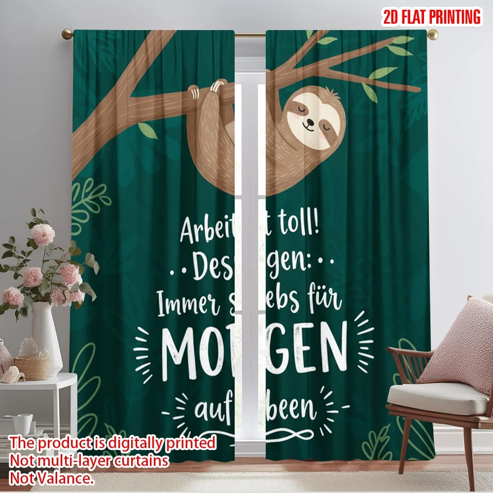 

2pcs 2D flat printing Scene Curtains Sloth hanging lazy tomorrow leave Polyester Without Electricity Party Decorations for