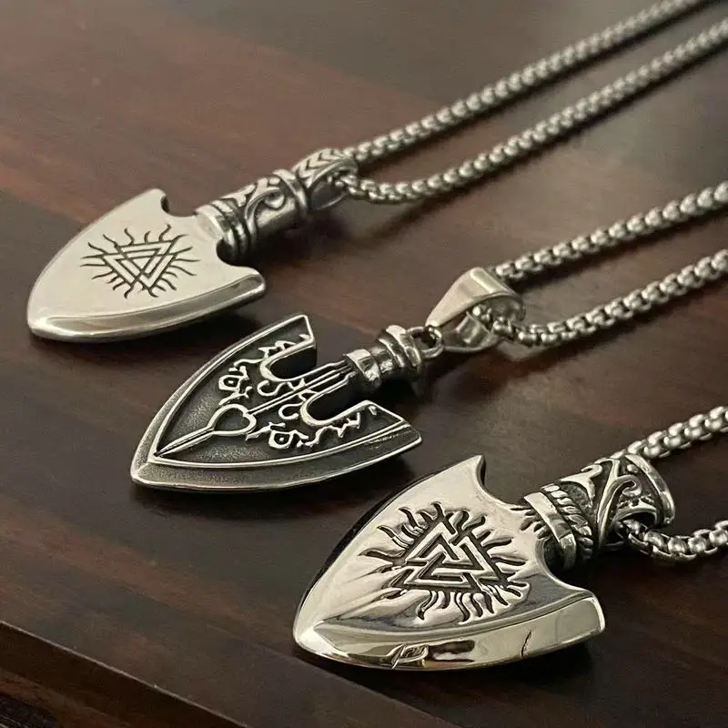 Nordic Mythology Viking Pirate Odin Triangle Symbol Stainless Steel Men's Pendant