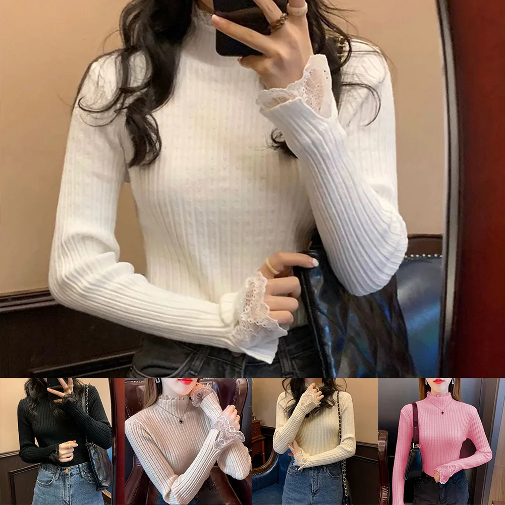 長袖トップレディースニットセーター秋に最適ハイストレッチタートルネックセーターカジュアルニットカジュアルデザイン
