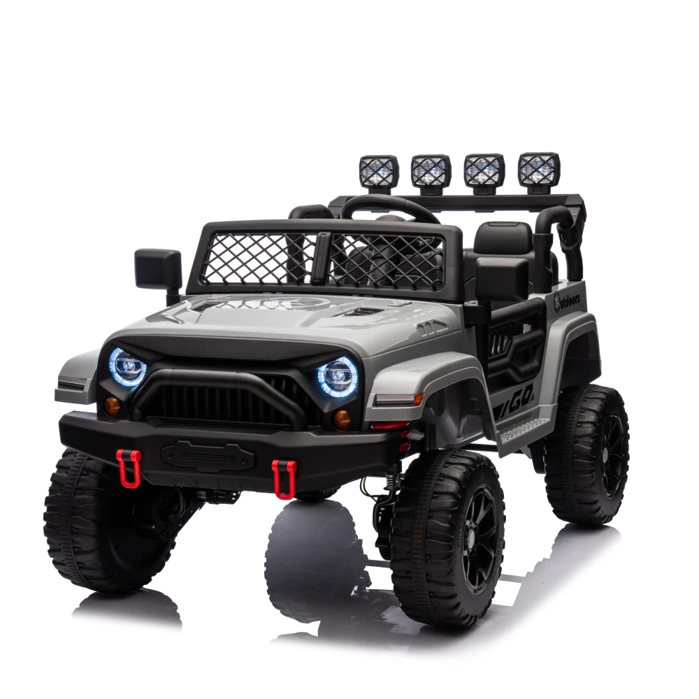 Gray, 24V 2 Seater Children Electric Car, 4WD Motor, with 2.4G Remote Control, Metal Suspension, Toy Gift