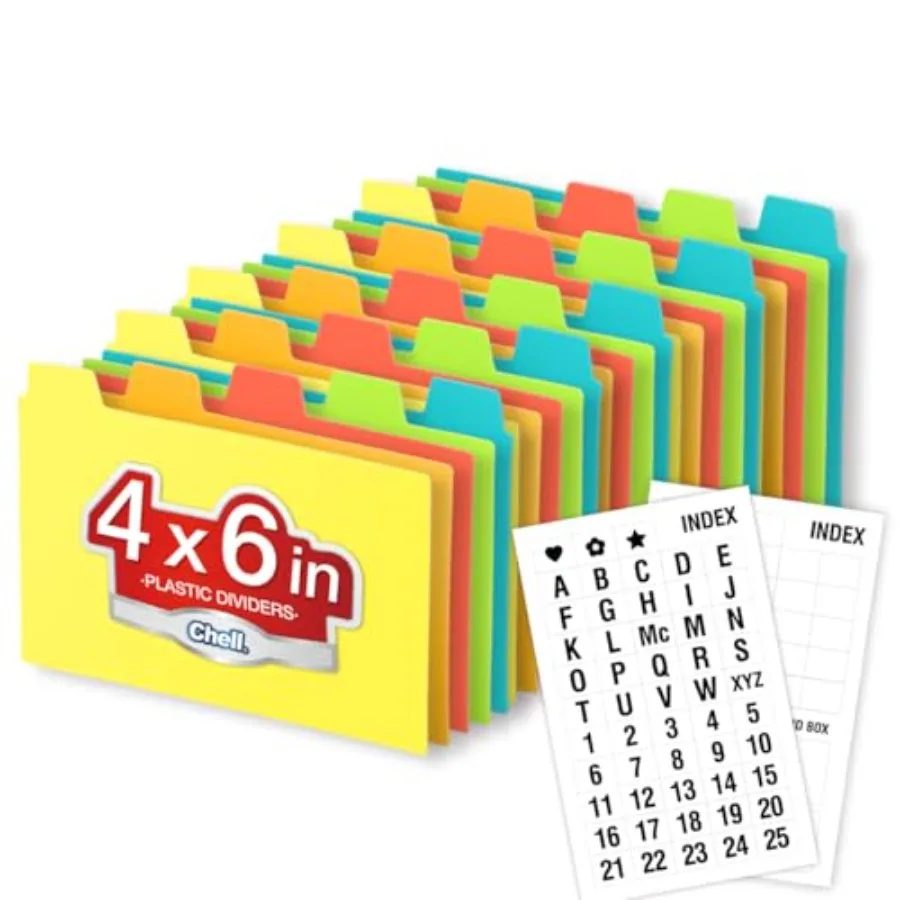 

4x6 Plastic Index Card Dividers, Heavyweight Poly Index Card Guides A-Z for Flash Cards and Recipe Cards, with Alphabetical/Bla