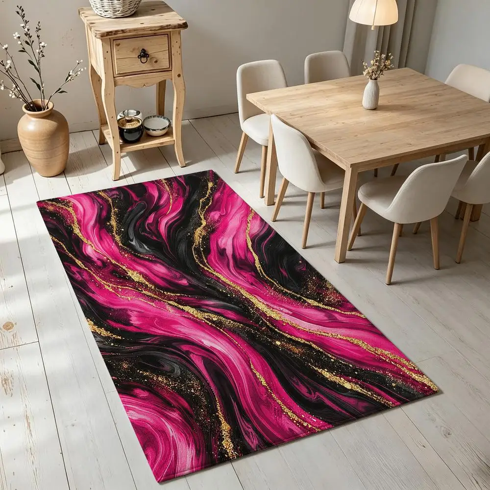 2D 1 piece soft, comfortable, easy to care, machine washable indoor rug, suitable for Marbled Gold Agate style home decor, perfect for under dining table, living room, bedroom, entryway, kitchen, hallway, foyer, vanity area decor