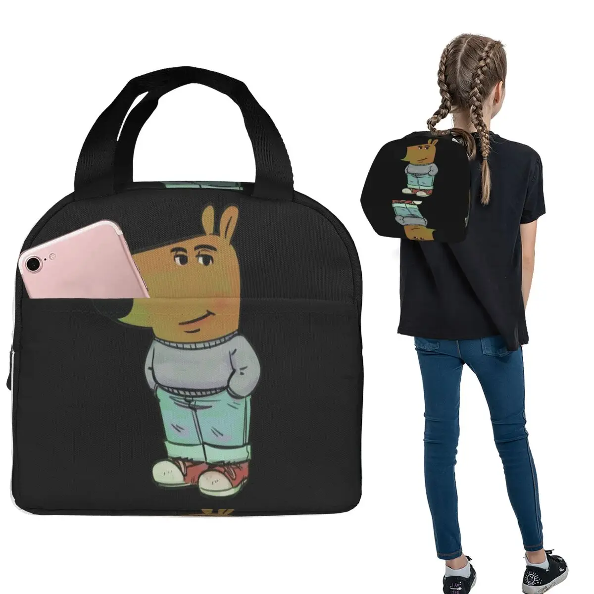 Chill Guy Insulated Lunch Bag for Women Kids Leakproof Food Boxes Thermal Lunch Box Tote