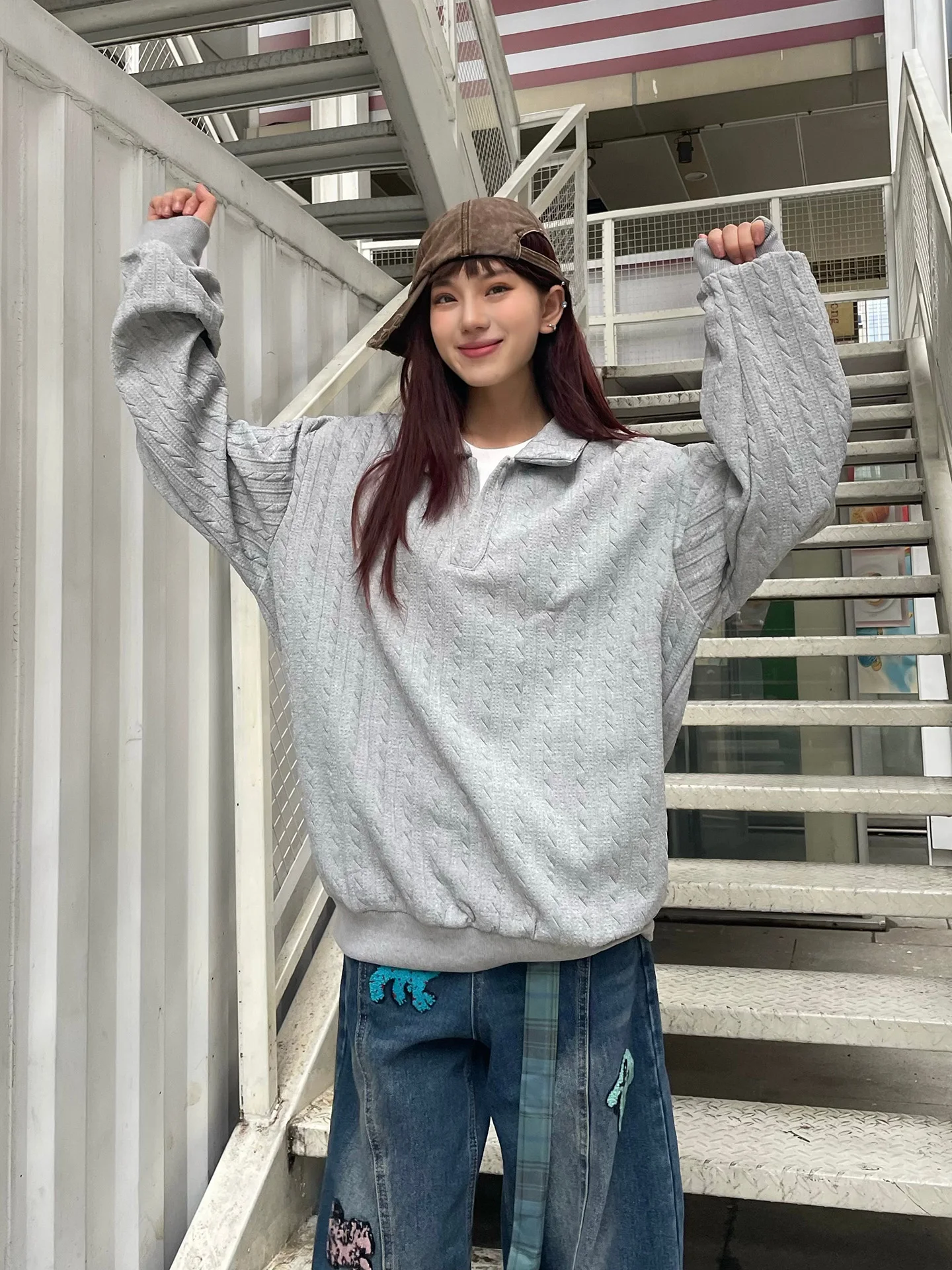 

Cedy American Retro Texture Long Sve irt ex Simple Design Versatile Collared Sweatirt for Autumn Faion Ci...