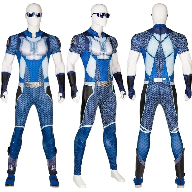 

The Boys A Train cosplay costume, men's elastic 3D printed jumpsuit, waist belt gloves, Halloween carnival party costume