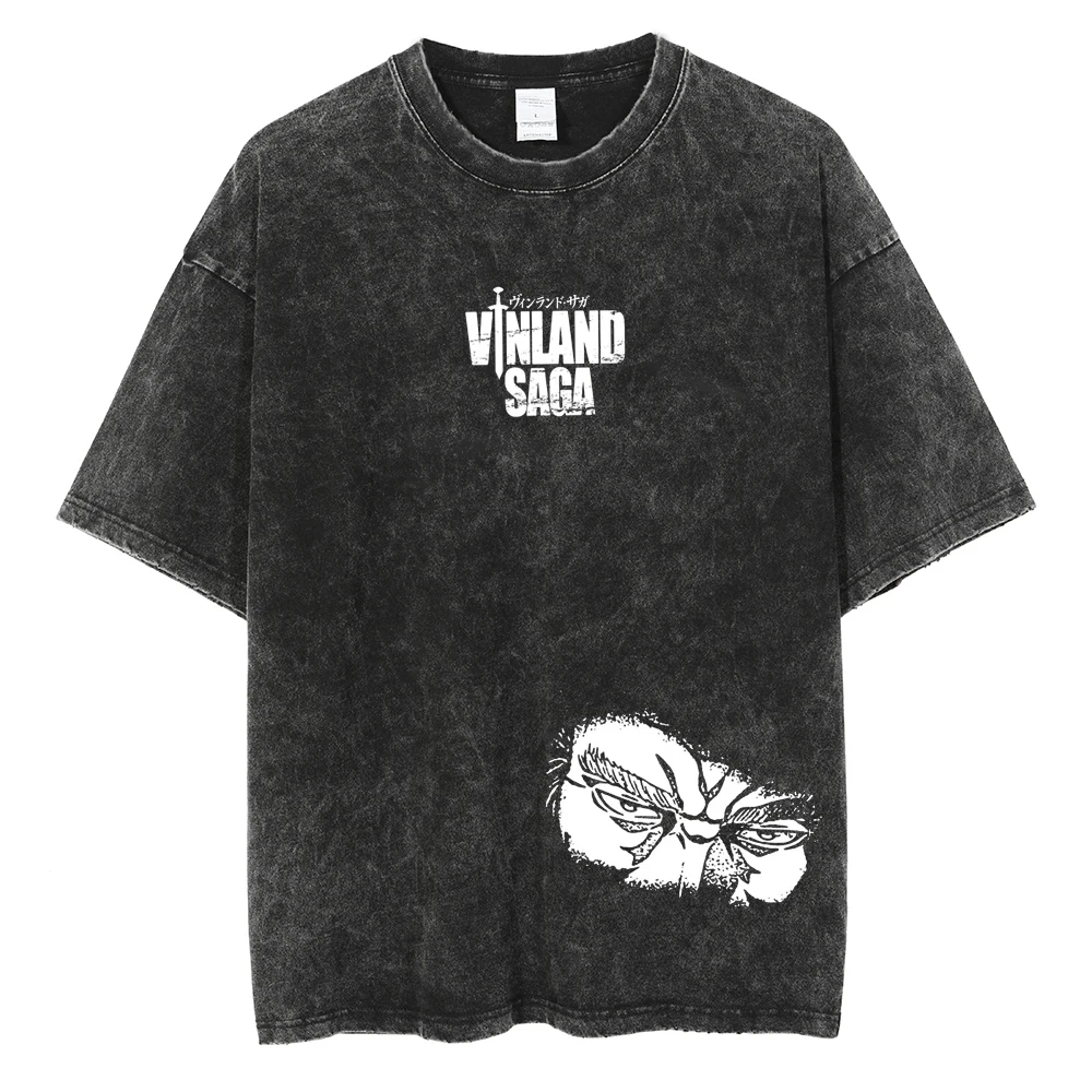 

Harajuku Streetwear Anime Graphic Print T-Shirt Men Washed Vintage Oversize T-shirt Summer Short Sleeve Loose Cotton Tee