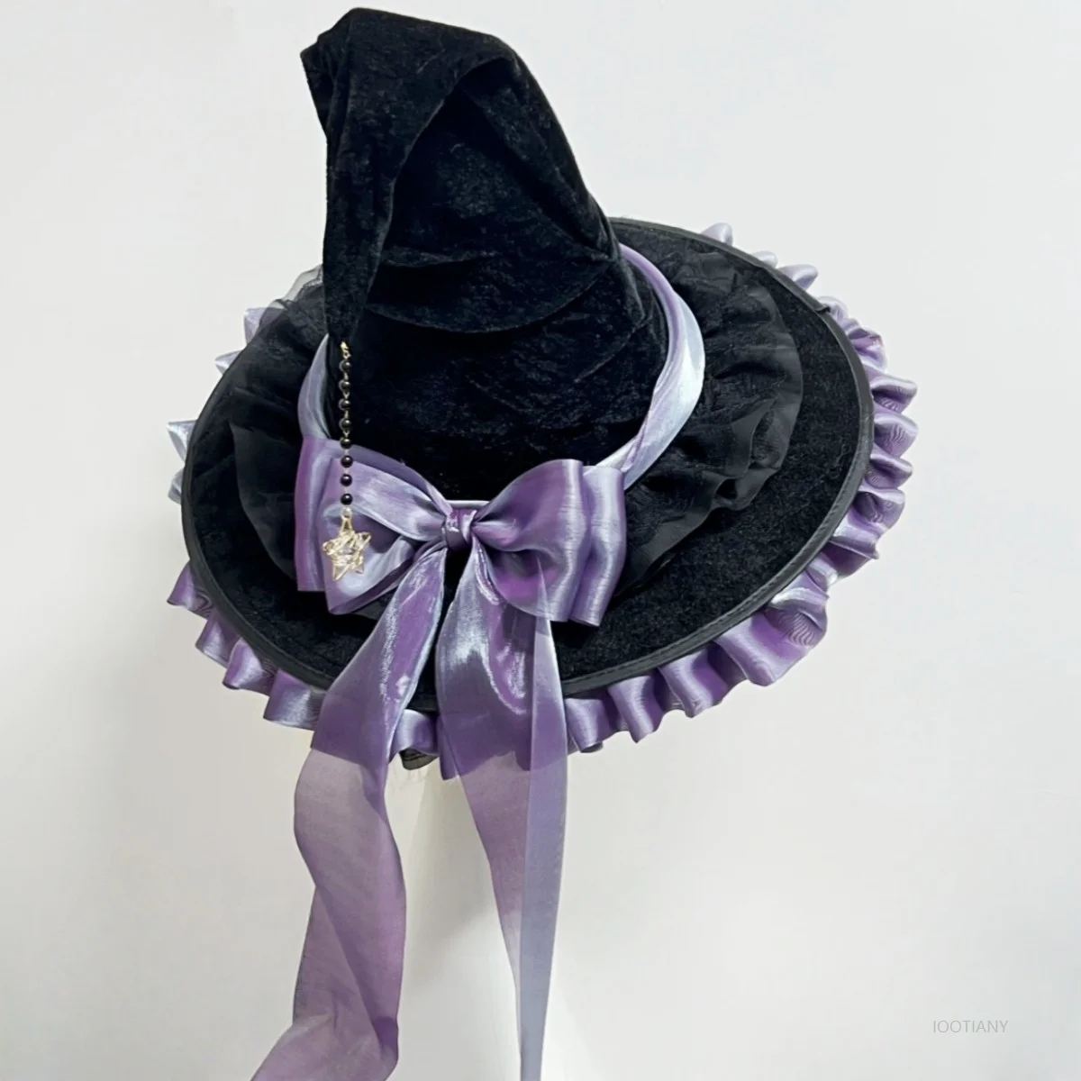 Festa de halloween bruxa chapéu mágico traje menina carnaval gótico escuro lolita cosplay arco preto torto babados feiticeiro chapéu acessório