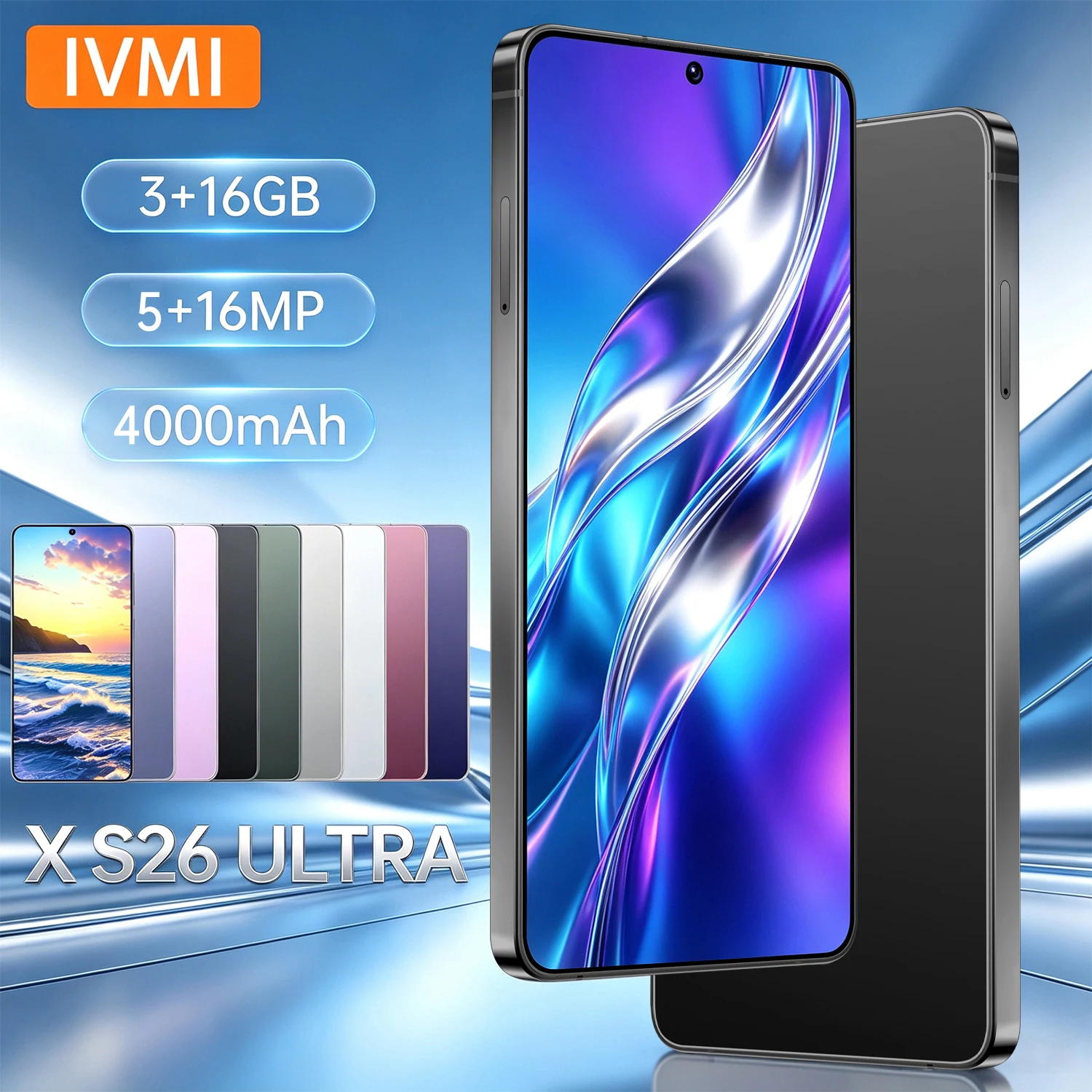 IVMI Smartphone XS26 Ultra Android 3GB+16GB 6.9'' Dual SIM GPS Face Unlock 4G Network WIFI Google Play Store Mobile Phones