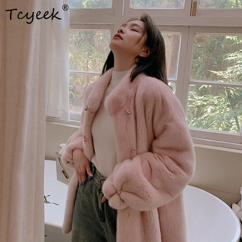

Tcyeek Natural Whole Mink Fur Coat Women 2026 Winter Clothes Real Fur New in Coats Mid-length Woman Jackets vintage Шуба Женская