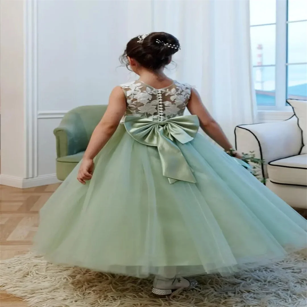 Customized Wedding Ball Party Elegant Grey Printing  Princess Girls Pageant Colors Flower Girl Dress Kids Birthday Gowns