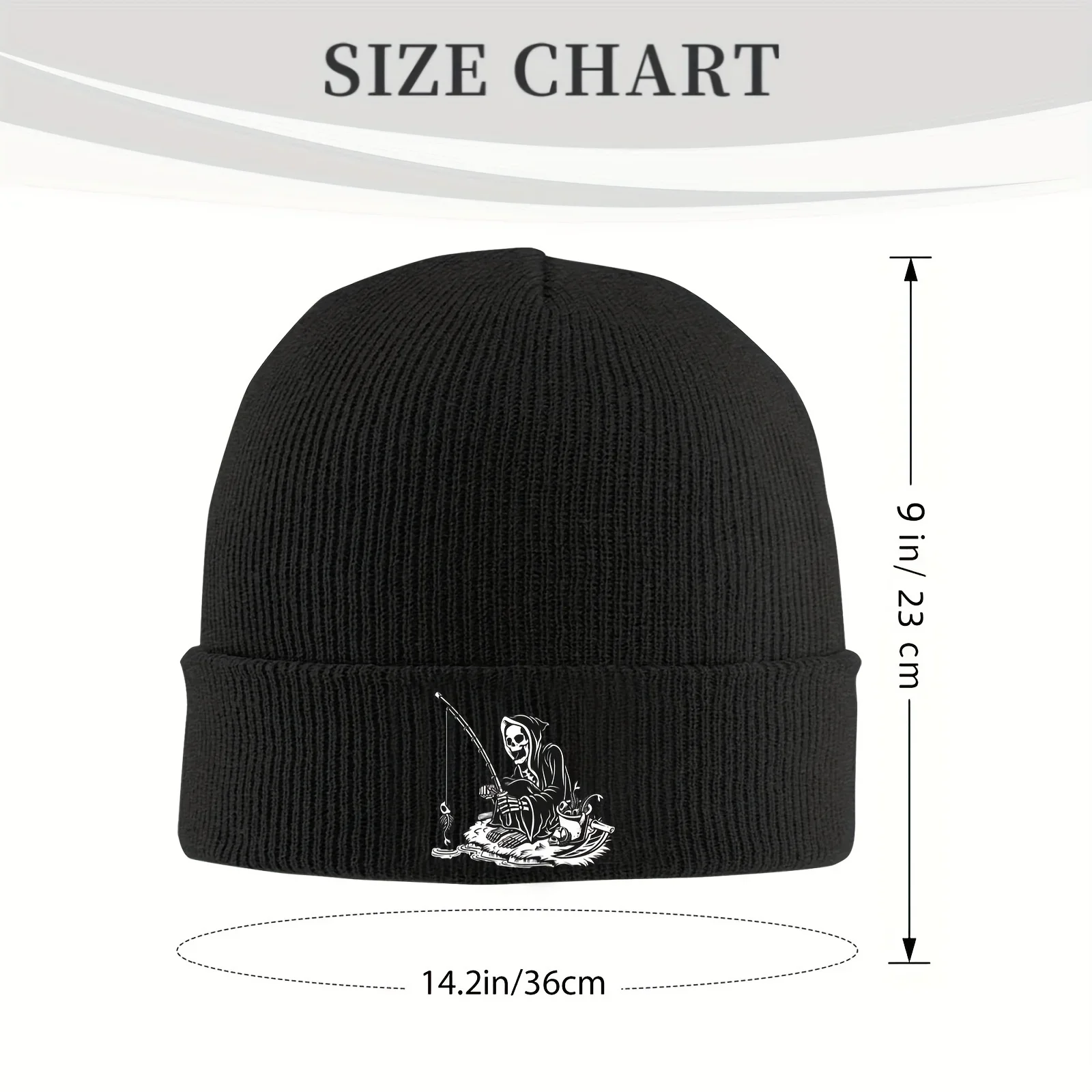Unisex Acrylic Knit Beanie Hat I Will Never Stop Fishing Skeleton Design  Windproof  Warm for Autumn Cold Weather