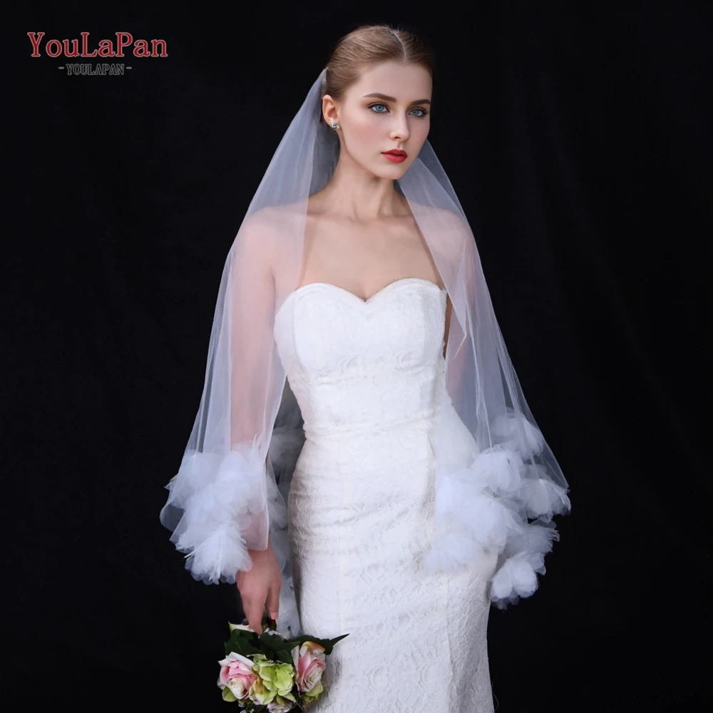 TOPQUEEN 3d Flowers Bridal Veils Cover Front and Back Wedding Veil 2 Layer First Communion Girls Veil for Bride V204
