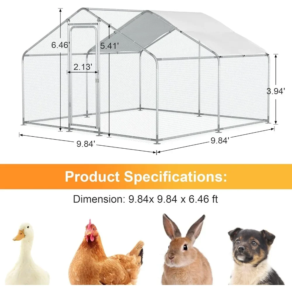 Duży metalowy bieg dla kurnika dla 20 kurczaków Spacer w podwórku Klatka dla drobiu Domek dla kurczaków z wodoodporną osłoną (96,8 kwadratowych stóp)