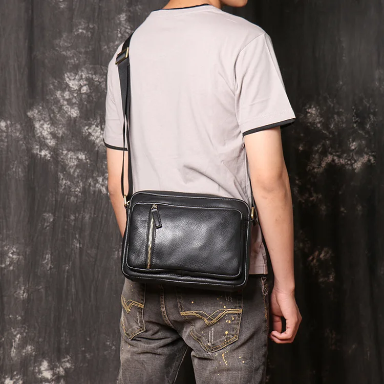 Oily waxed cowhide men's shoulder bag women's large capacity crossbody bag real leather ipad handheld