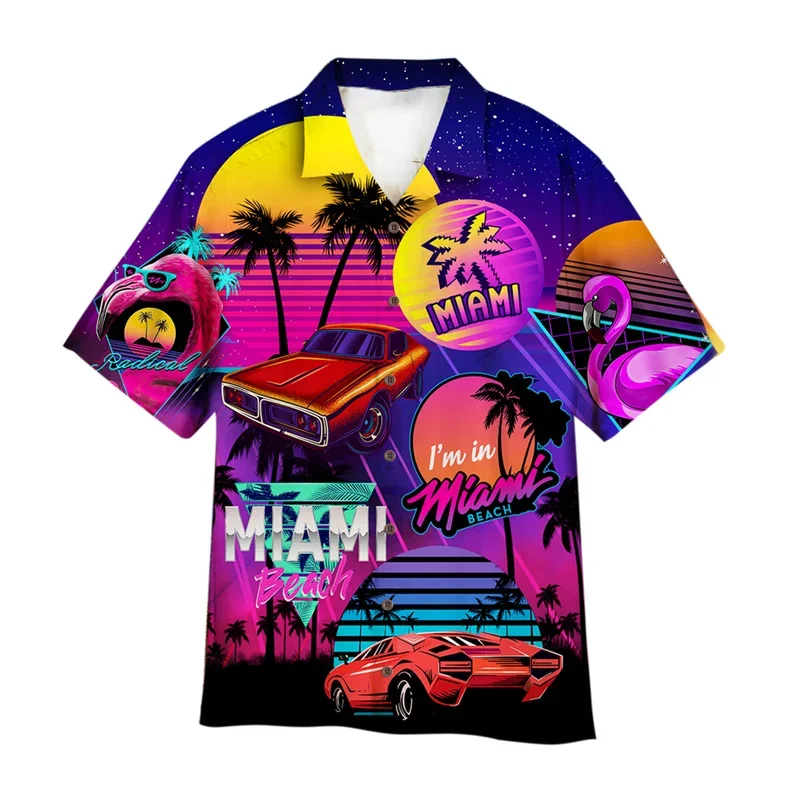 3D Printed Color Music Hawaiian Men's Shirt Cool 80s Pattern Shirt Summer Vacation Short Sleeved Top Loose Shirts Blouses