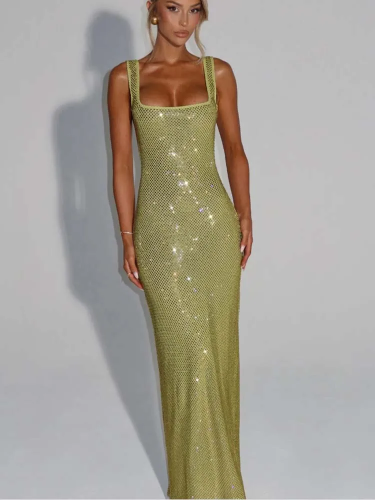 

Shiny Sequin Nightclub Deep V Backless Sexy Party Dress Women Halter 2026 Summer Dress Slim Bodycon Maxi Long Dresses
