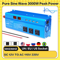 Inverter 3000W DC 12V TO AC 110V 220V Pure Sine Wave 50HZ 60HZ UN EU US Socket 4 USB Port With LED Display Car Solar Inverter