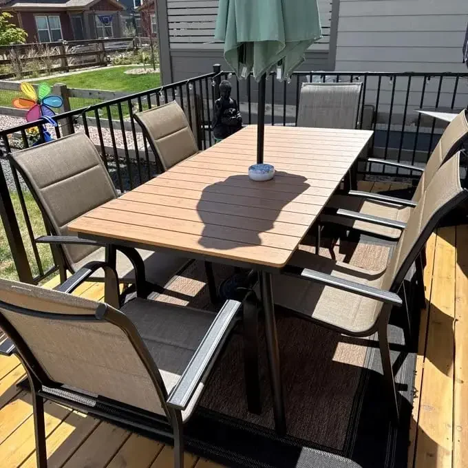 70' Patio Outdoor Dining Table for 4-6, Weather-Resistant Wood-Grain Top with Aluminum Frame