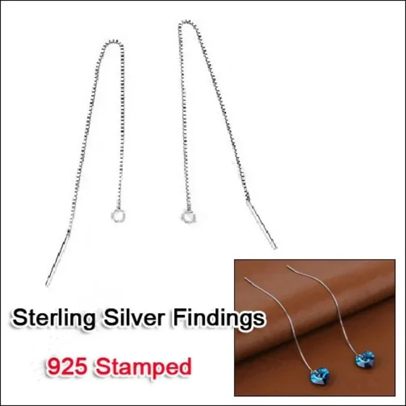 Fast 100PCS(50Pairs) Genuine Pure 925 Sterling Silver Ear Thread Findings Box Chain For Crystal Beading Jewelry