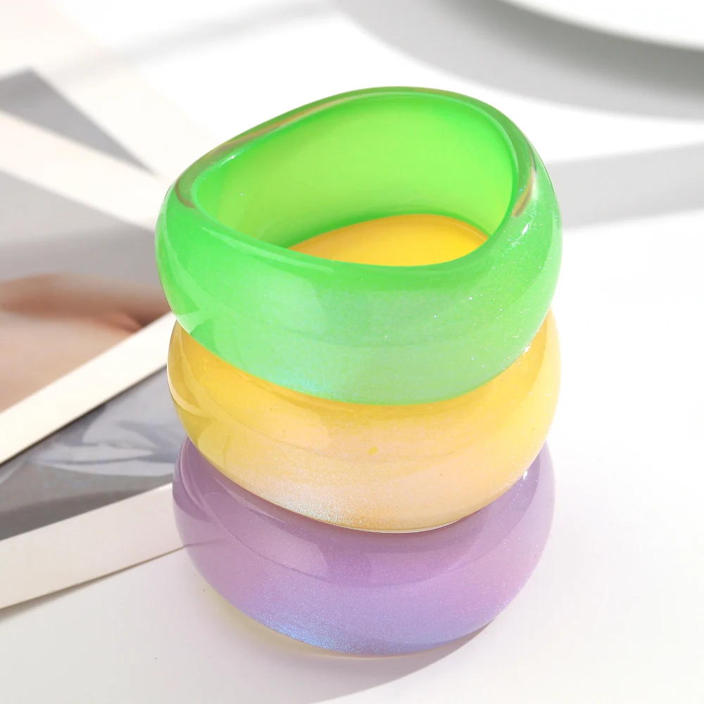 New Resin Glitter Geometric Wavy Wide Cuff Bangles Fluorescent color Large Curved Irregular Bangle 2026 Fashion Jewelry Gifts