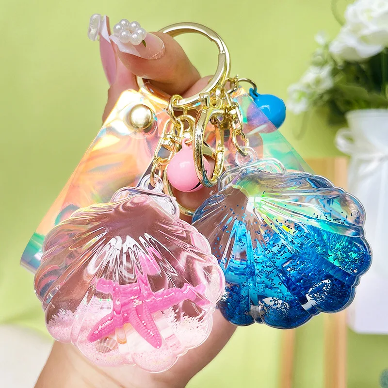 liquid glitter keychain Star Floating Liquid Keychain For Girl Bag Acrylic Pendant Cute Quicksand Keyring Key Charm Gift