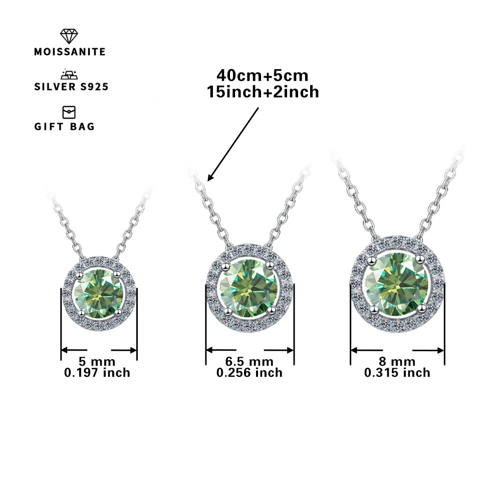 S925 silver plated platinum 0. 5ct/1ct/2CT Men's & Women's pendant inset round light green GRA moissanite chain luxury jewelry