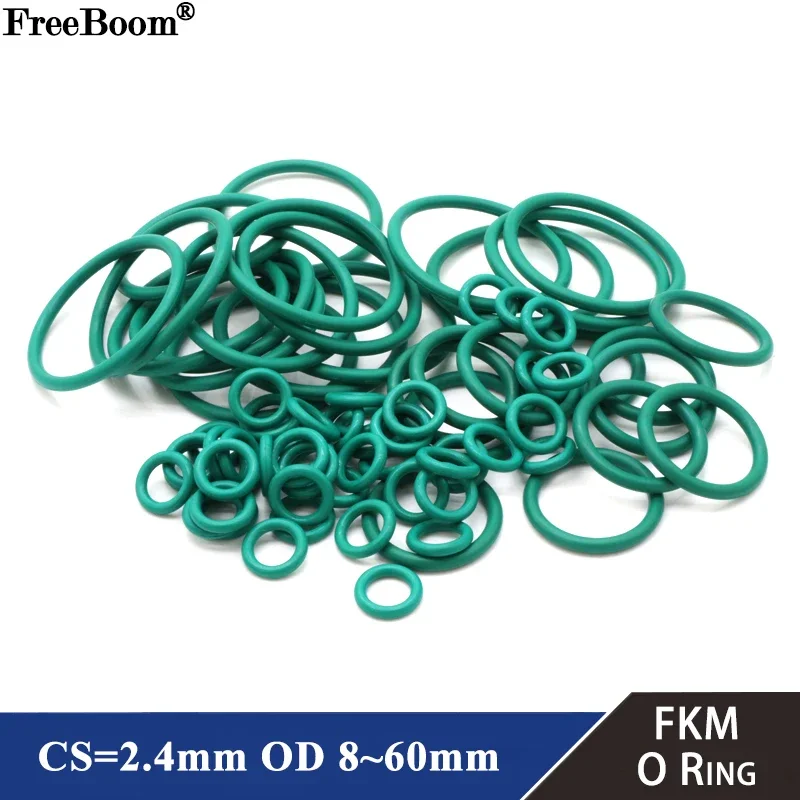 10pcs FKM O Ring  CS 2.4mm OD 8~60 mm Insulation Oil High Temperature Resistance Fluorine Rubber Sealing Gasket Green