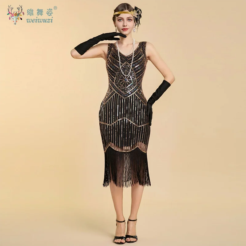 

1920s Gatsby Dress 20s Flapper Girl Fancy Retro Sleeveless Sequins Embroidered Tassels Plus Size Evening Gown Party Dance Dress