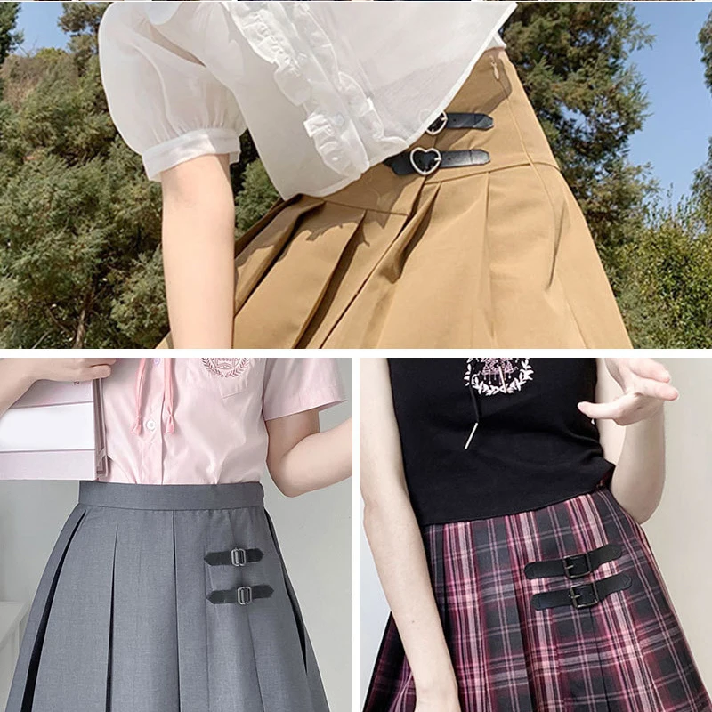 Adjustable Pleated Skirt Button Neckline PU Leather Buckle Decorative Belt Buckle Removable Nail-free Cuff Decoration DIY