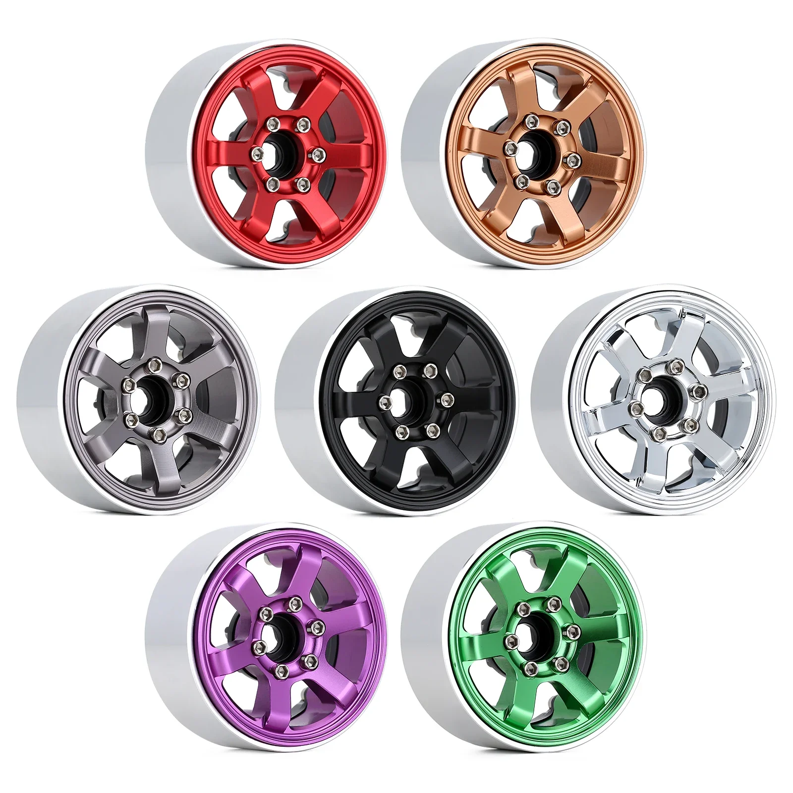 

4PCS 1.9" Beadlock 6-Spokes Wheel Rim Anodized for 1/10 RC Crawler TRX4 Axial SCX10 90046 AXI03007 Redcat Gen8