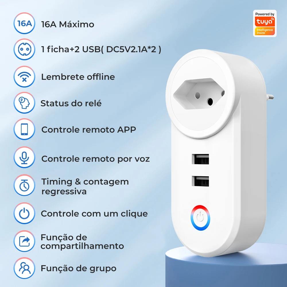 Tuya Wifi Smart USB Socket Brazil  Plug 16A Outlet Adapter Charging Voice Timing Smart Life App Electrical For Google Home Alexa