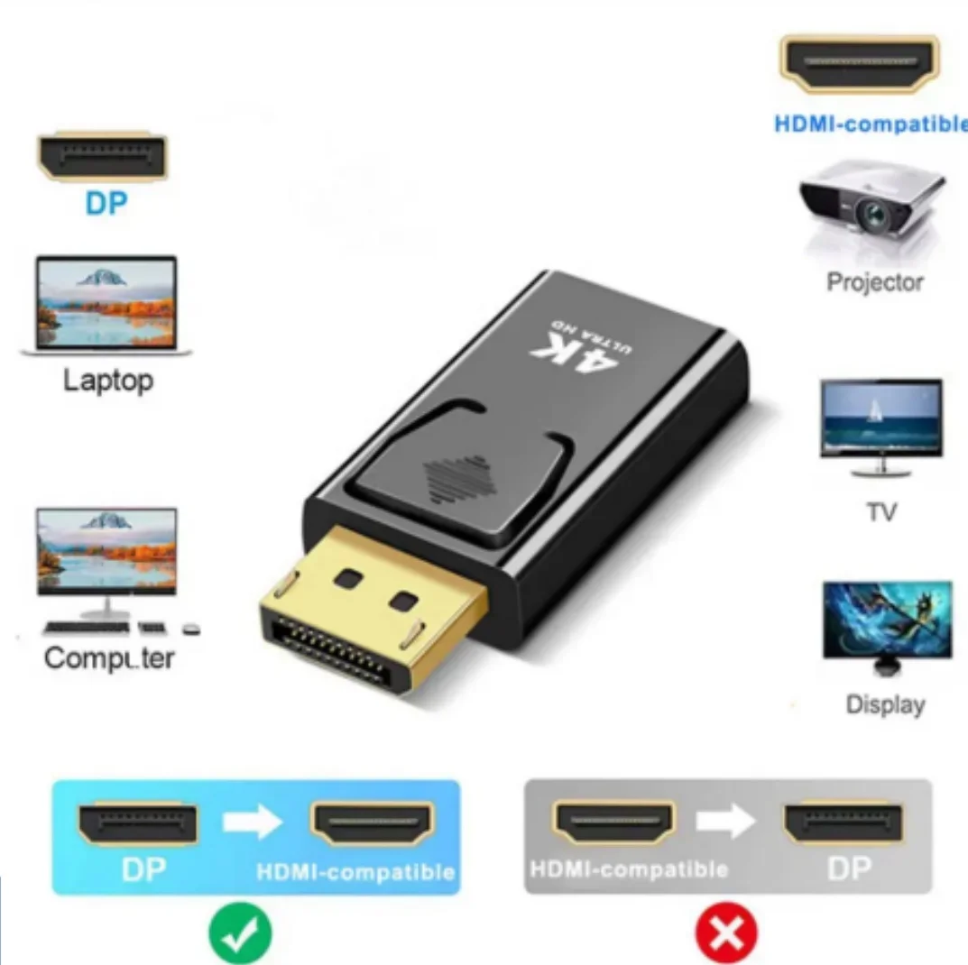 DisplayPort to HDMI Compatible Adapter 4K UHD DP Male to HDMI Female Video and Audio Cable Adapter, Suitable for HDTV Projectors