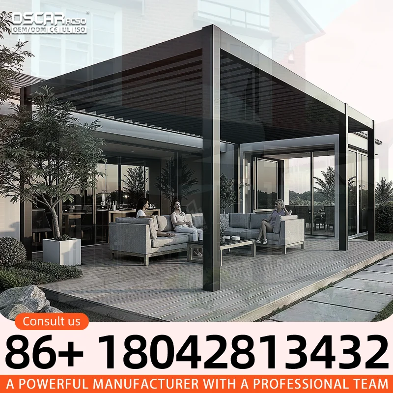 Outdoor Adjustable Louvered Roof Structure Windproof Zip Screen Shelter for Garden Patio Backyard pergola