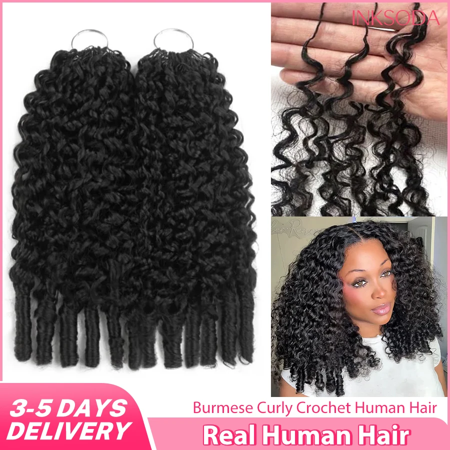 Burmese Curly Crochet Human Hair Knotless Pre-Separated Natural Black Kinky Curly Feather Crochet Hair Extensions For Braiding