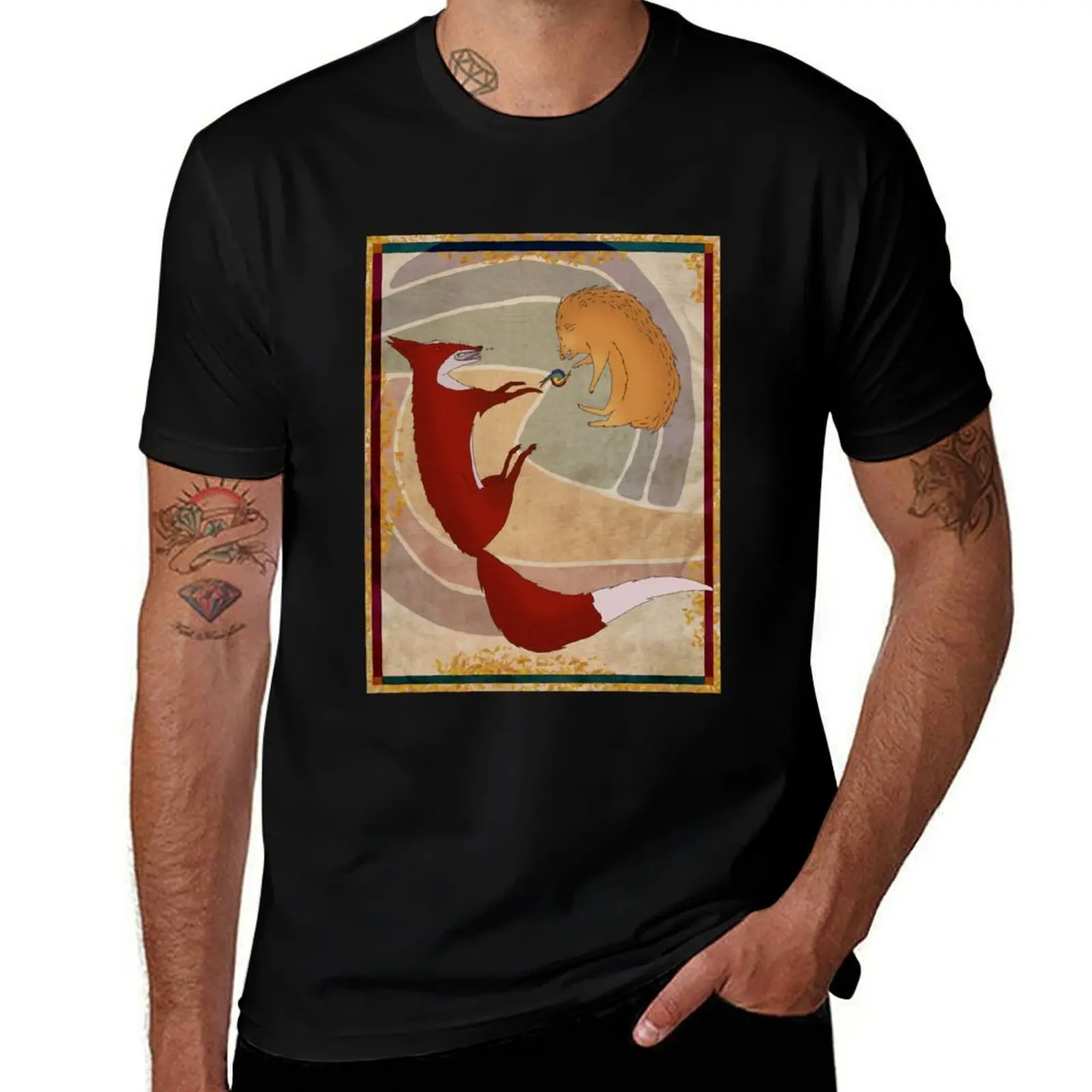 Fox and Hedgehog, Play-Fighting or Serious? T-Shirt Quick Dry Training Short Sleeve Tee T-Shirt