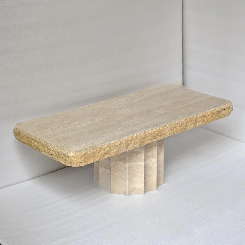 

Modern minimalist beige travertine coffee table edge wholesale living room furniture expandable function