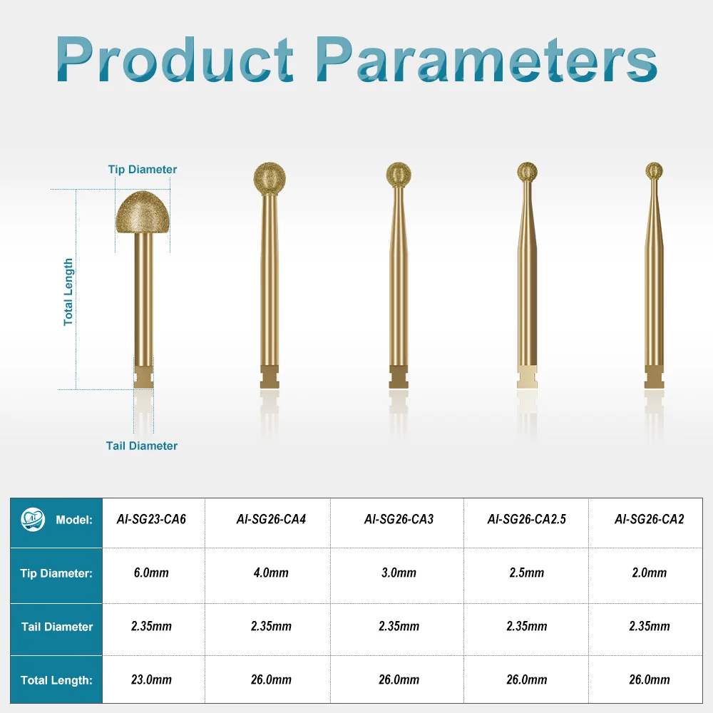 AI DENTAL Diamond Burs Drill Stainless Steel Fit in Implant Surgical Handpiecse Dentist Polishing CA Burs 2.35mm 1 Pcs