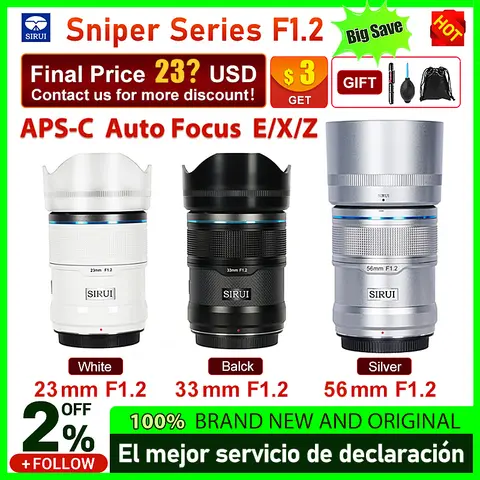 Sirui série sniper 23mm 33mm 56mm f1.2 APS-C lente de foco automático para sony e mount fuji x mount nikon z mount lente da câmera