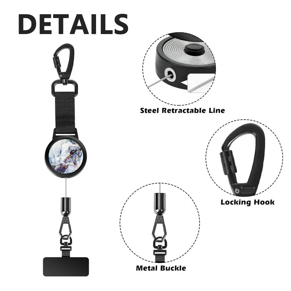 Portable Retractable Phone Lanyard Lightweight Adjustable Length Phone Tether Anti Theft Locking Carabiner Hiking