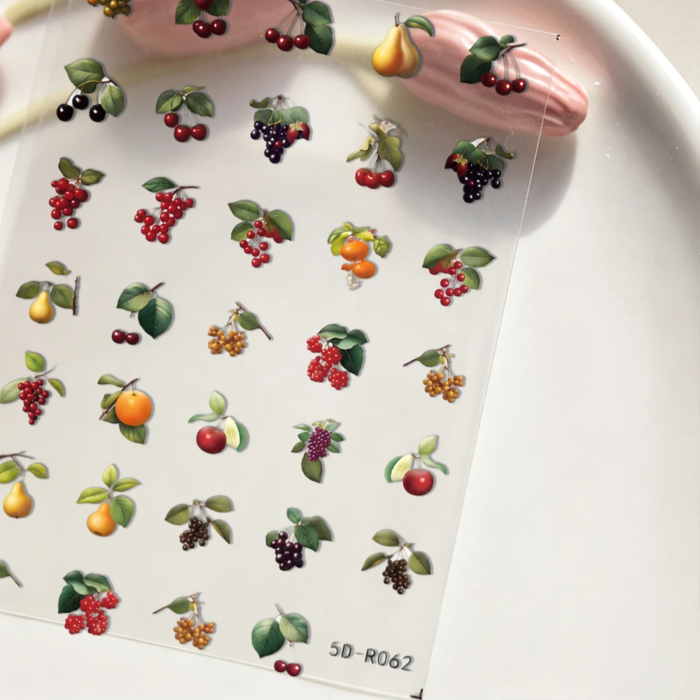 2pcs Red Berries Raspberries Nail Stickers Pitaya Papaya Fruit Slices Summer Nail Decals Sliders Green Apples Pears Nail Decorat