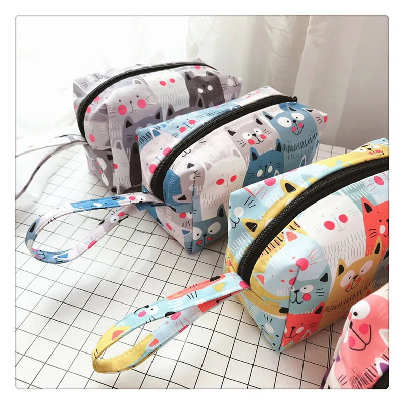 Cartoon Cat Women Makeup Bag Cute Girl Zipper Waterproof Cosmetic Bag Female Neceser Travel Make Up Organizer Beauty Case