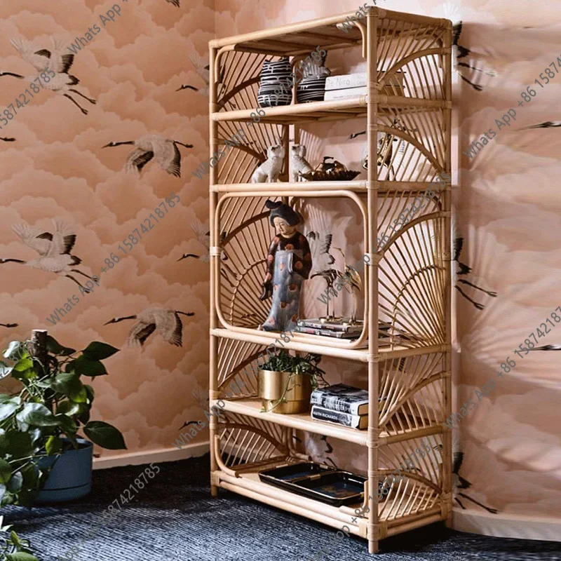C Nordic Ins Natural Rattan Woven Bookshelf Multi-layer Storage Rack Balcony Floor Shelf Small Apartment Finishing Rack X