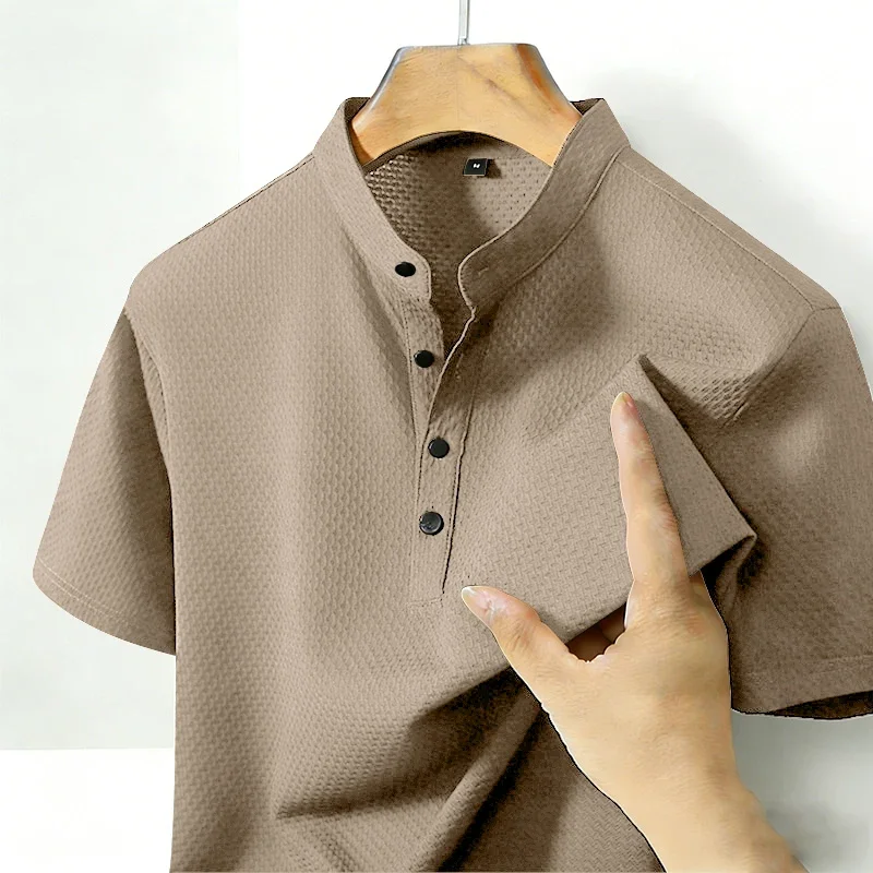 2026 New Arrival Men's  Stand Collar Polo Shirt Wrinkle-Resistant Short Sleeve Casual Wear