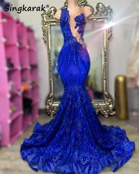 Sparkly Royal Blue Diamonds Mermaid Prom Dress Glitter Sequins Bead Crystal Rhinestones Wedding Birthday Party Dress