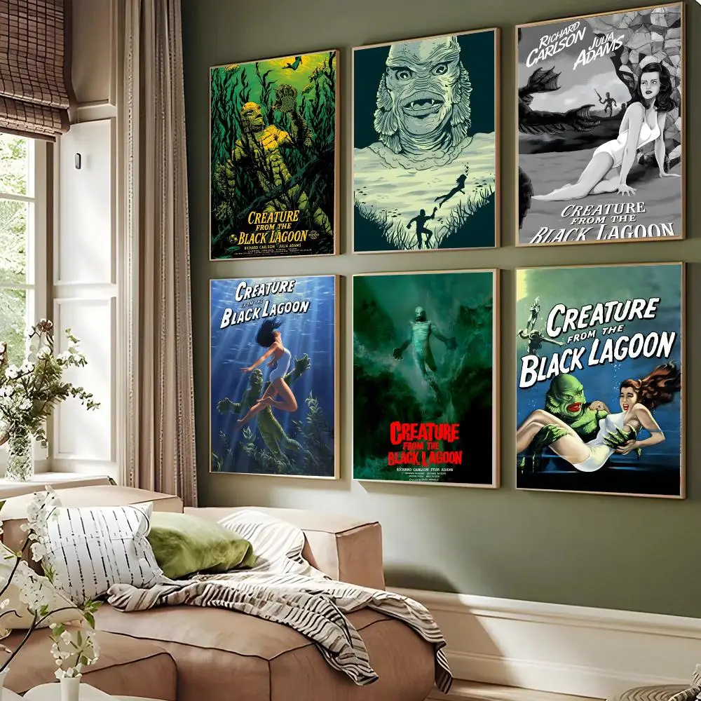Movies Creature From The Black Lagoon Poster Waterproof Sticky Wall Art Print For Bedroom Living Room Hallway Bar Home Decor