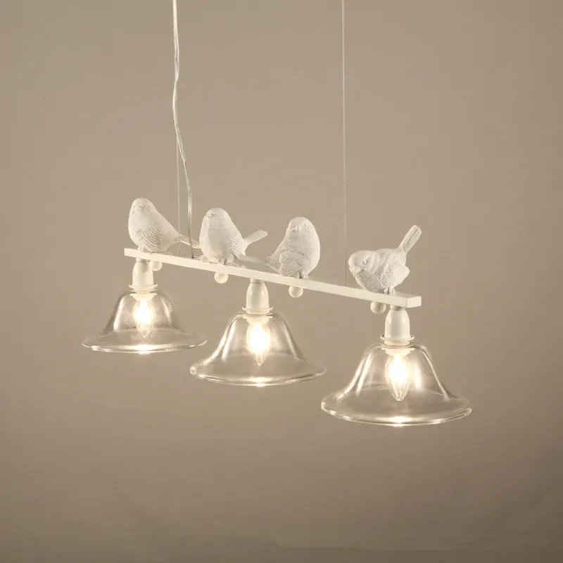 Nordic pastoral iron glass resin bird chandelier  lamps dining room living room white / black lights
